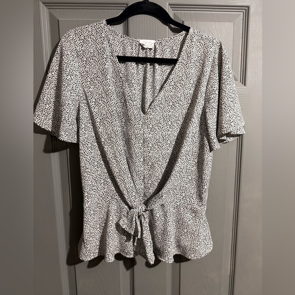 Sienna Sky Black and White Patterned Blouse with Front Tie Detail